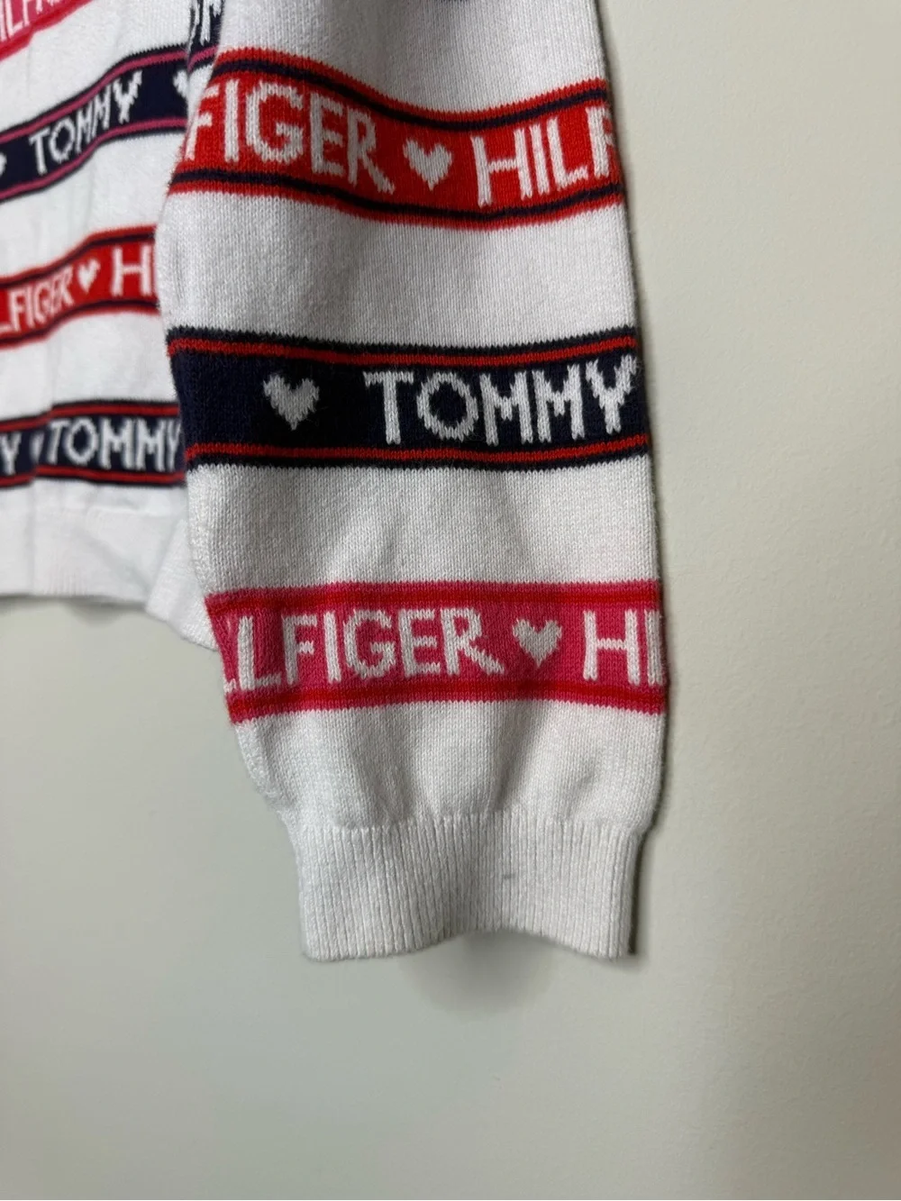 Tommy Hilfiger Red, White & Navy Logo Stripe Pullover